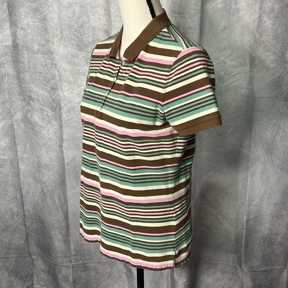 Eddie Bauer Aqua, Brown, Pink & Cream Striped Short Sleeve Polo - size Small - Picture 4 of 14
